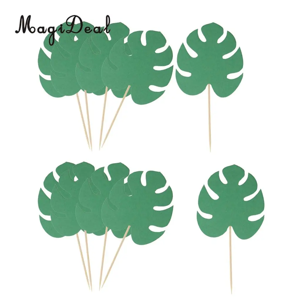 10pcs Hawaiian Glitter Paper Leaf Cupcake Pick Topper Party Decoration