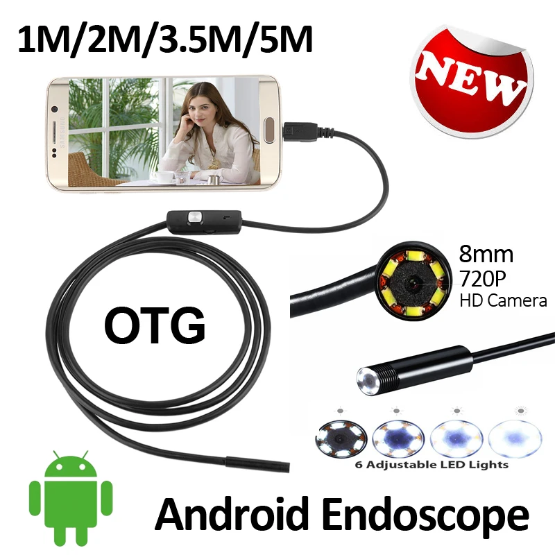 HD 720P 8mm Android USB Endoscope 2.0MP Camera 2m 5m IP67 Waterproof Snake Inspection Android OTG USB Borescope Camera