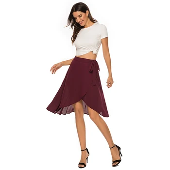 

Summer Sexy Women Lace Up Skirts Fashion High Waist Ruffles Loose Slim Wrap Skirt 2019 New Ladies Solid Outwear Clothing