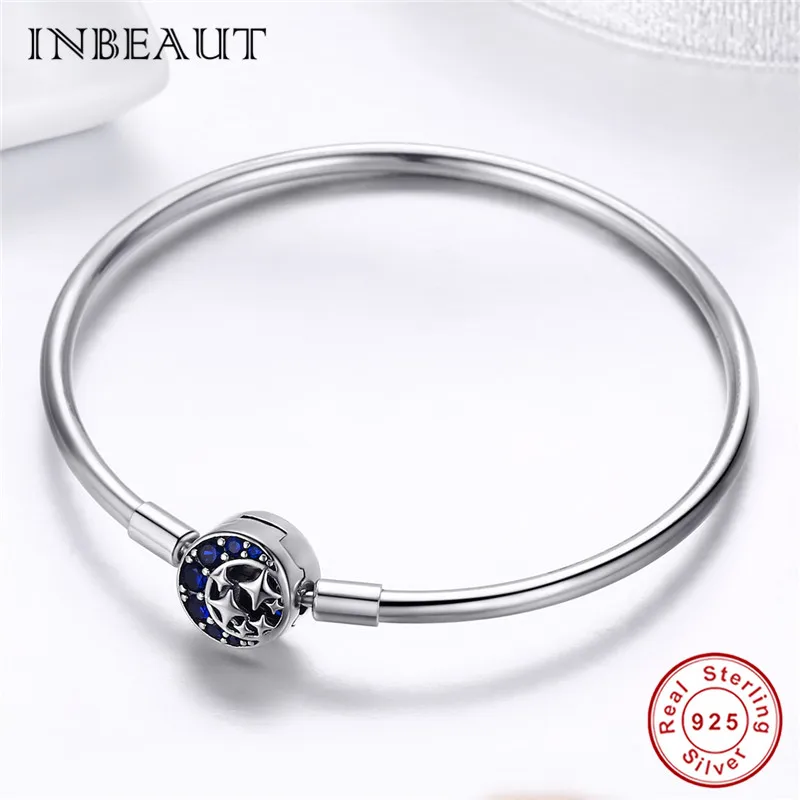 INBEAUT fit Pandora Шарм 925 пробы Серебряный Синий Звезда бусины браслет для женщин Циркон Луна вечерние ювелирные изделия на цепочке