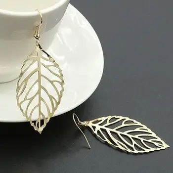 

Hot Fashion Wholesale Jewelry Hollow Metal Leaves Dangling Long Statement Drop Earrings For Women Free Shipping