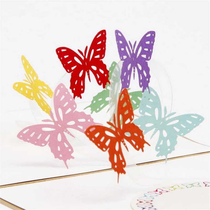 

DoreenBeads Creative 3D Butterfly Cards Invitations Universal Festival Blessing Card Paper Cutting for Birthday Christmas Gift