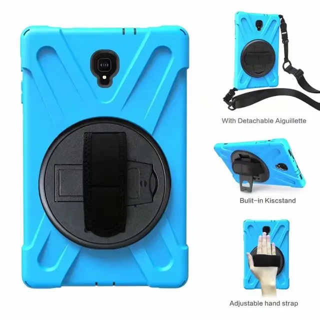 Детский безопасный противоударный Heavy Duty силиконовый чехол с подставкой для Samsung Galaxy Tab S4 10,5 T830 T835 SM-T830 обложка+ плечевой ремень+ подставка для ручек - Цвет: Тёмно-синий