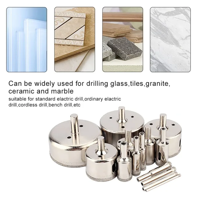 14Pcs/Set 3mm to 70mm Diamond Glass Cutter Coated Hole Saw Drill Bit Tools for Glass Marble Tile Wood Tiling Tool