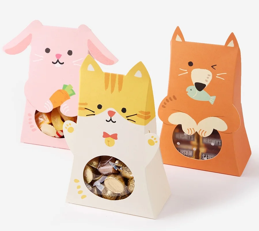 12 juego de cajas de papel de animales con forma de conejo gato como