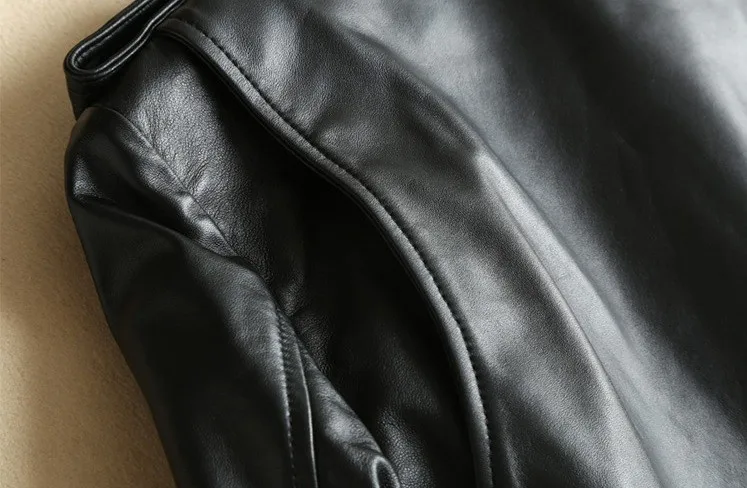 Черная Женская куртка из натуральной кожи, мотоциклетная короткая женская куртка из овчины, куртка-бомбер из натуральной кожи