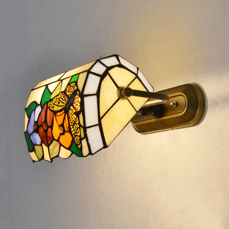 

tiffany Multicolour stained glass butterfly wrought iron wall lamp bank lamp mirror light rustic bed-lighting lamps