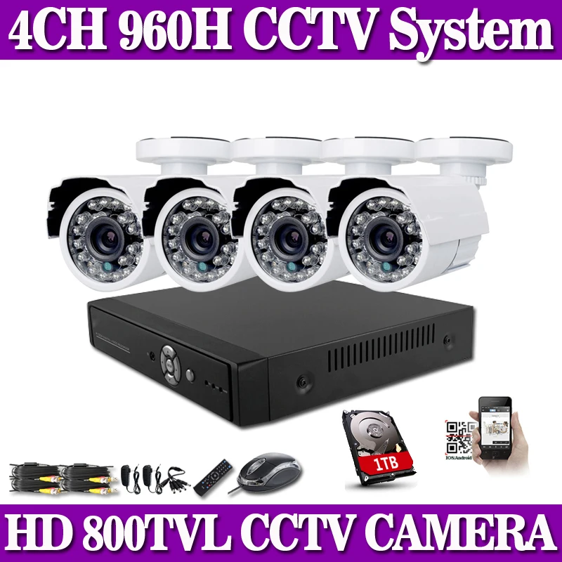 

4CH Full 960H HDMI DVR 4PCS 800TVL IR Outdoor CCTV Camera 24 LEDs Home Security System Surveillance Kits with 1TB HDD