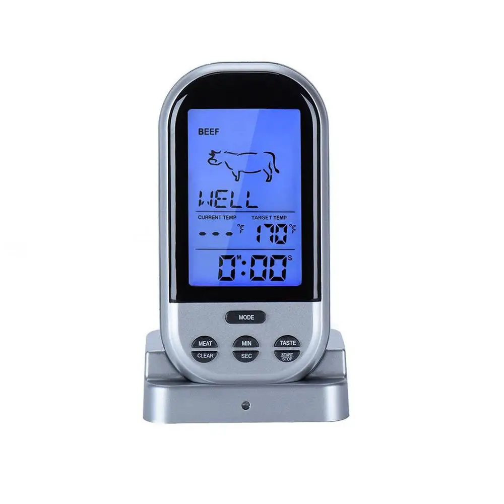 Беспроводной дистанционный термометр с ЖК-дисплеем для барбекю, гриля, мяса, кухонной печи, еды, готовки, лучшие продажи продуктов, домашние гаджеты, стиль - Цвет: Silver
