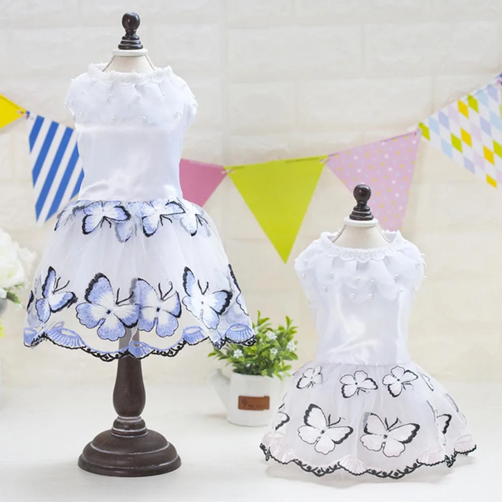 

Butterfly Embroidered Dog Dress Mesh Skirt Dress Tulle Princess Party Dresses Pearl Wedding For Spring Summer Small Medium Pet