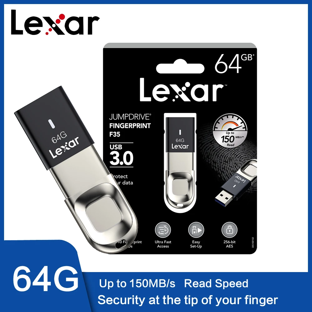 Lexar Распознавание отпечатков пальцев USB 128g 64G F35 USB 3,1 флеш-накопитель 32g 150 МБ/с. высокоскоростная карта памяти