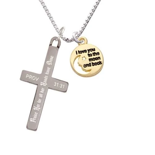 Small Gold Tone I Love You to the Moon - Praise Her - Cross Necklace (1)