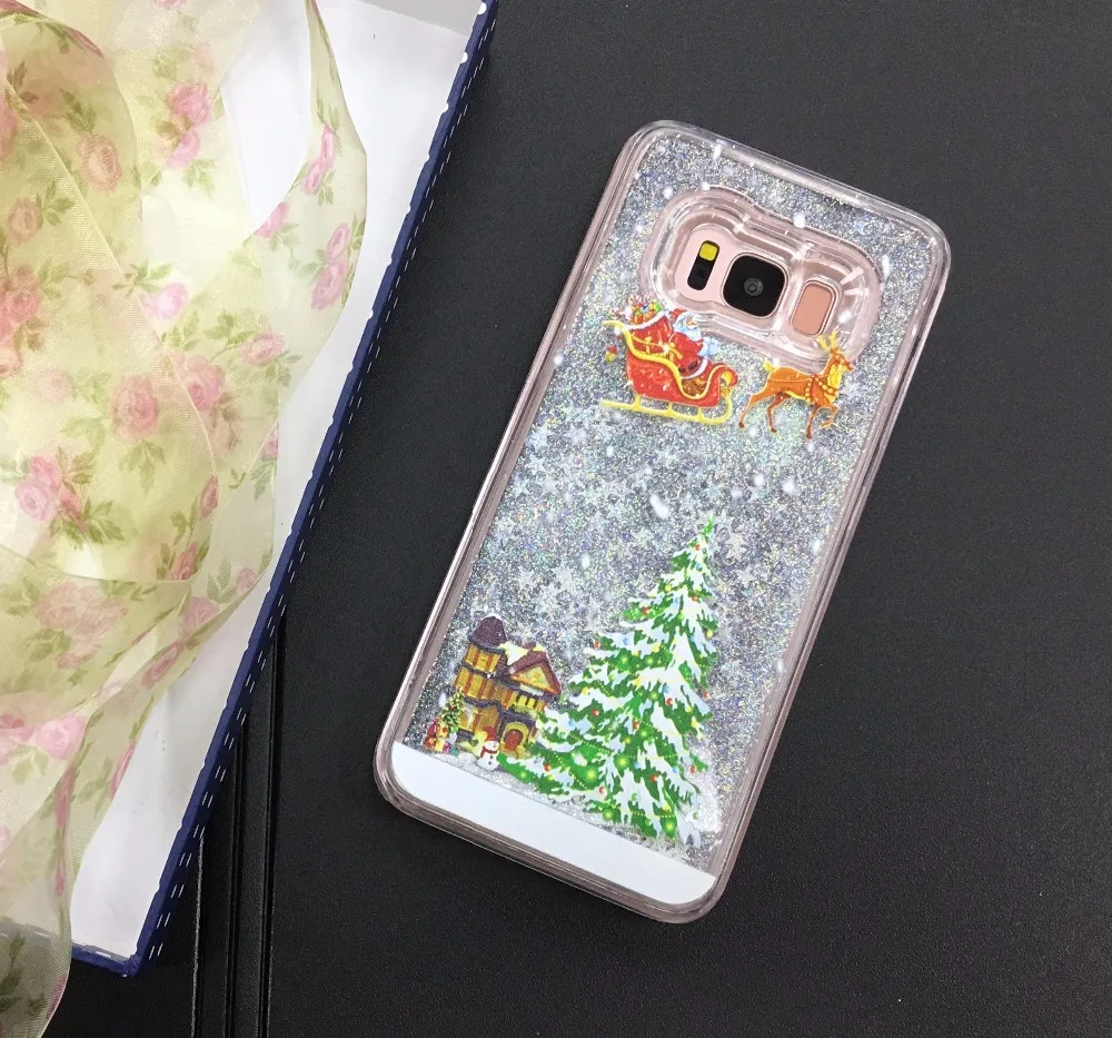 Botexbling Рождество Санта Клаус подарки Олень чехол для Samsung Galaxy S8 s8plus дело Блеск Звезды зыбучие пески динамический жидкий Cover