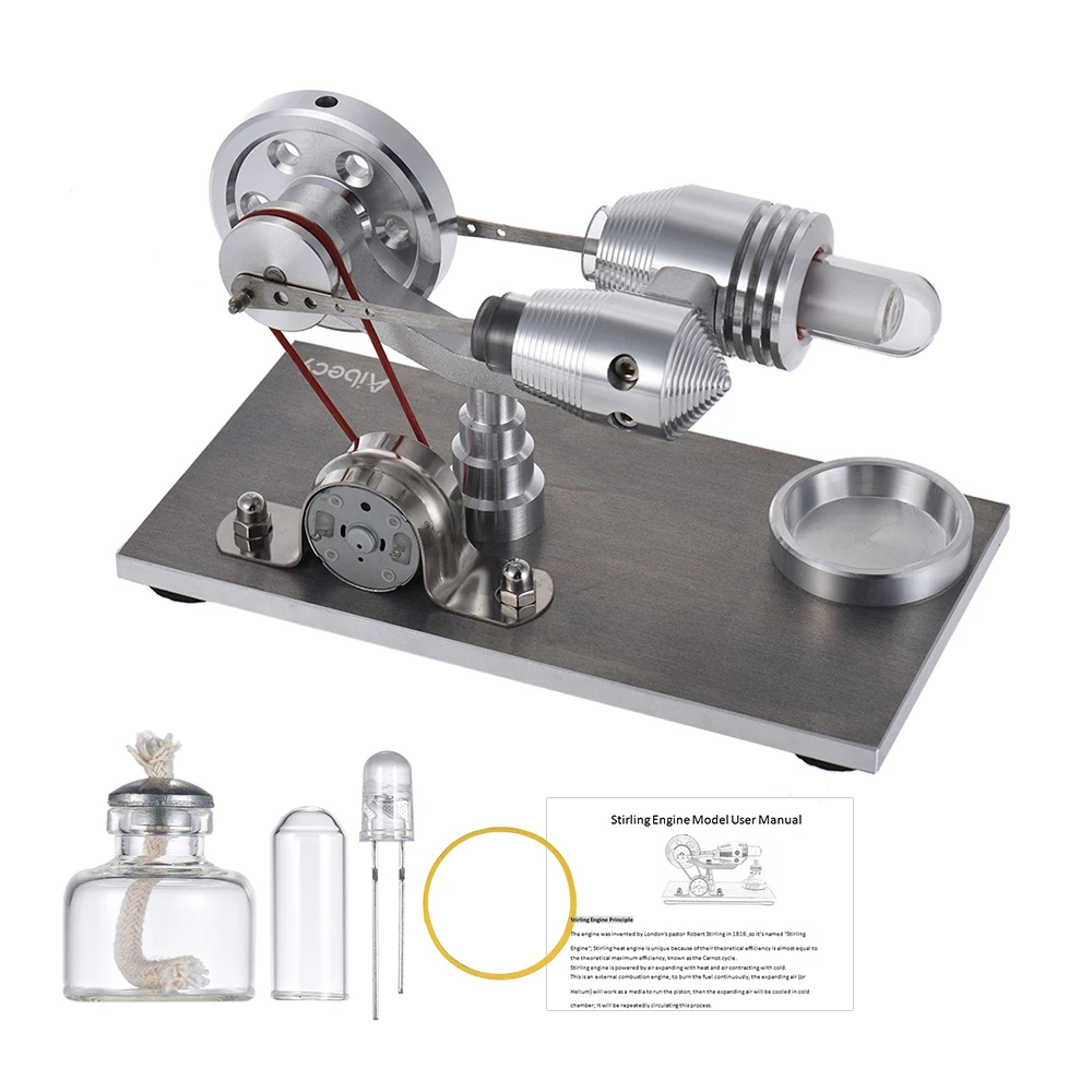 

High Quality Stirling Engine Motor Model Stainless Steel Heat Power Electricity Generator Machine with LED Light Education Toys