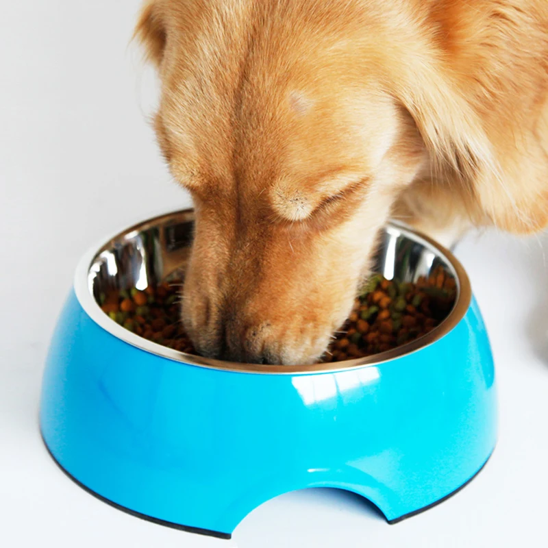

Dogs Cats Bowls Removable Stainless Steel Anti-Skid Basin Round Melamine Stand Food Water Feeding Bowl