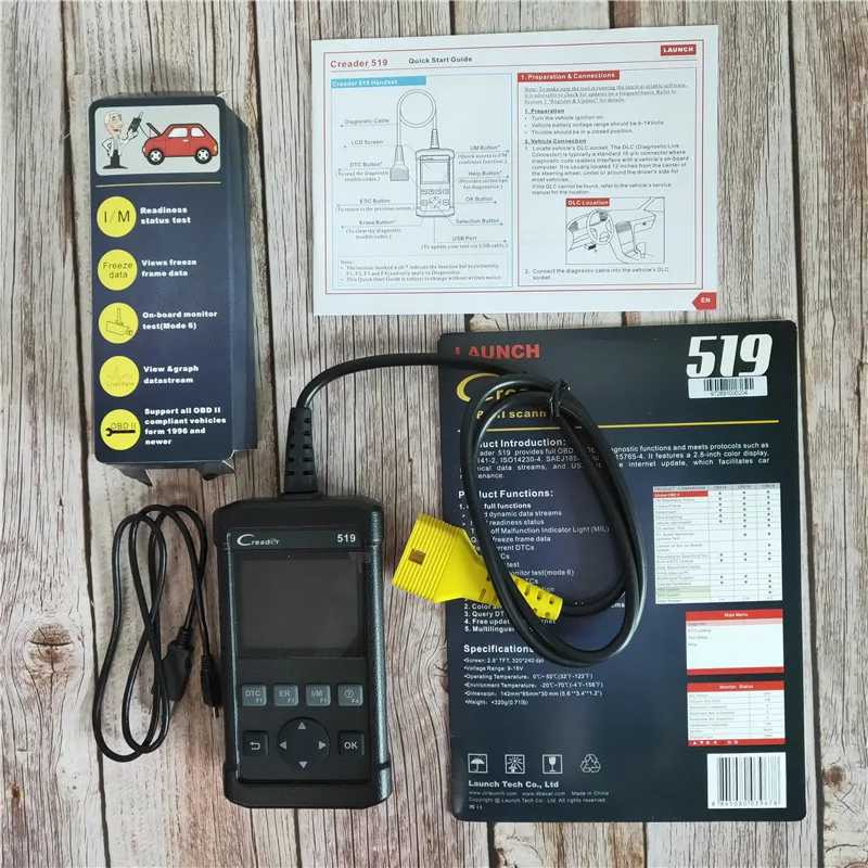 

LAUNCH Creader 519 OBD2/EOBD Diagnostic tool CR519 OBD 2 Scanner On-board Monitor test same as Creader 5001 AL519 Free Update