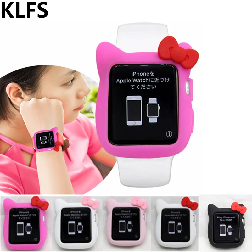 

KLFS Cute Cat Ear Silicone Case for apple watch case Series 4 3 2 1 Cover 38mm 42mm 40mm 42mm