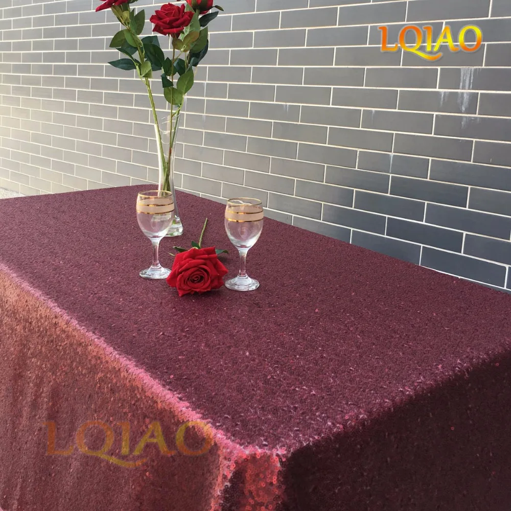 

LQIAO 120x400cm Glitter Sequin RECTANGULAR Tablecloth Overlay-Burgundy Sequin Table Cloth for Wedding Party Christmas Decoration