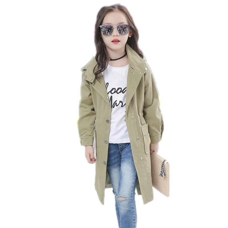 

teenager girls jackets 2018 long secton children jackets for girls solid hooded cotton windbreaker for girl clothes kids clothes