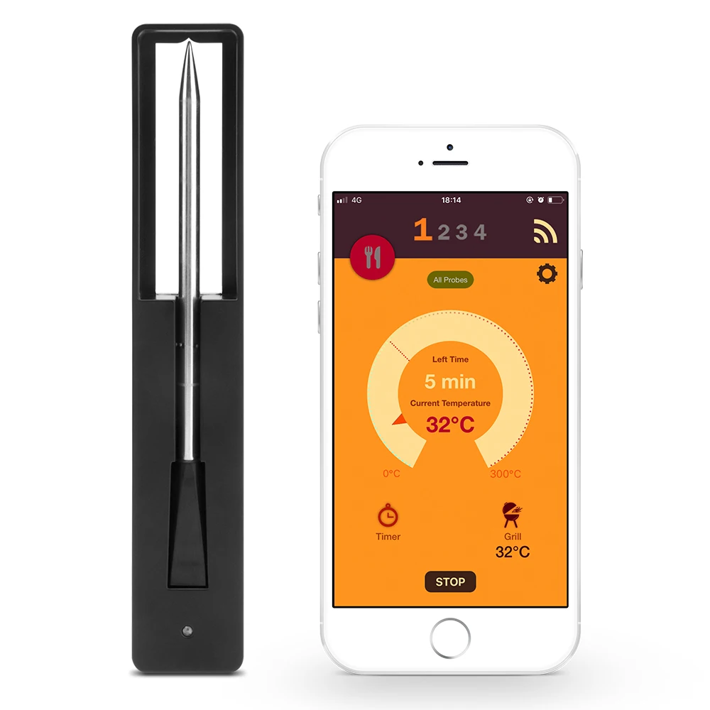 BORUiT Smart Digital BBQ Thermometer Wireless APP Control Probe Timing Kitchen Oven Meat Food BT Temperature Gauges