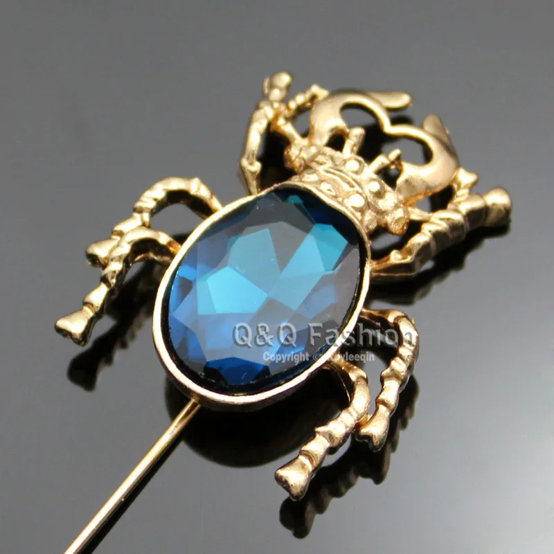 Ювелирные изделия Египетский Khepri в виде жука скарабея Золотой лацкан заколка галстук шарф со Стразами Шпильки значок подарок Мужская брошь, броши для женщин - Окраска металла: Blue
