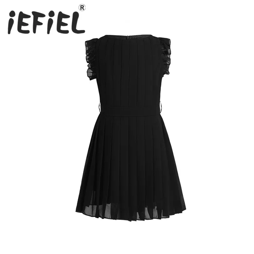 IEFiEL/платье с цветочным узором для девочек черные шифоновые Детские вечерние