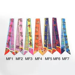 Новый Дизайн платочным принтом галстук Для женщин Шелковый шарф платок бренд мешок ручки ленты Малый длинные шарфы