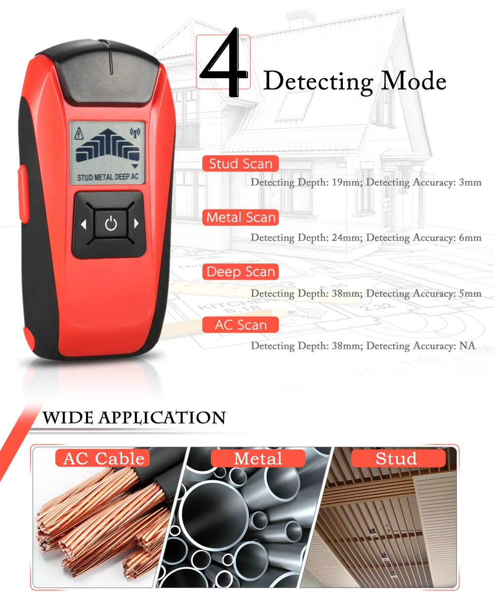 

Multifunctional Metal Detector Pinpointing Handheld LCD Wall Stud Finder Metal Wood Studs Live Wire Scanner Detector Tester