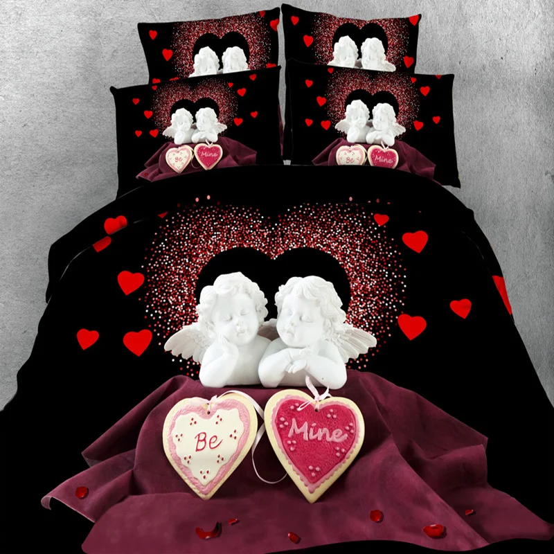 

Romantic Wedding Bedding Set 3D Angel Heart Duvet Cover Twin Full Queen King Size Bedlinen 3/4pc 500TC Adult/Girl/Kid Bedclothes