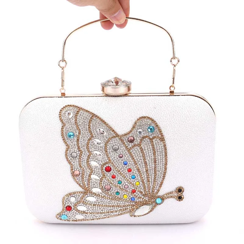 Brand Designer Butterfly Pattern White Pu Clutch Evening Bag Women