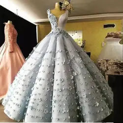 Серебряные Vestido De Noiva 2019 мусульманские свадебные платья бальное платье с v-образным вырезом Цветы из бисера Дубай арабское свадебное платье