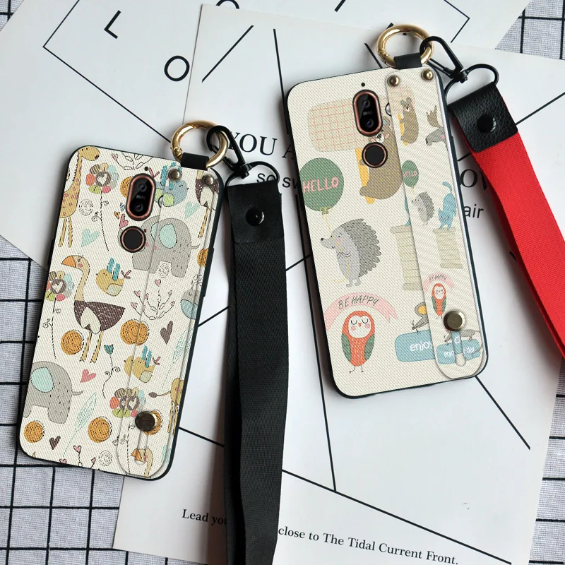 

Phone Case For Nokia 8 Sirocco X5 X6 X7 X71 9 6 2018 Cute Animal Neck Strap Stand Back Cover Case For Nokia 7 5.1 6.1 8.1 Plus