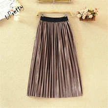 Горячие осень-зима Для женщин Высокая Талия упругой Плиссированные бархат юбка Леди Повседневное вечерние элегантные универсальные черный зеленый Юбки для женщин 99