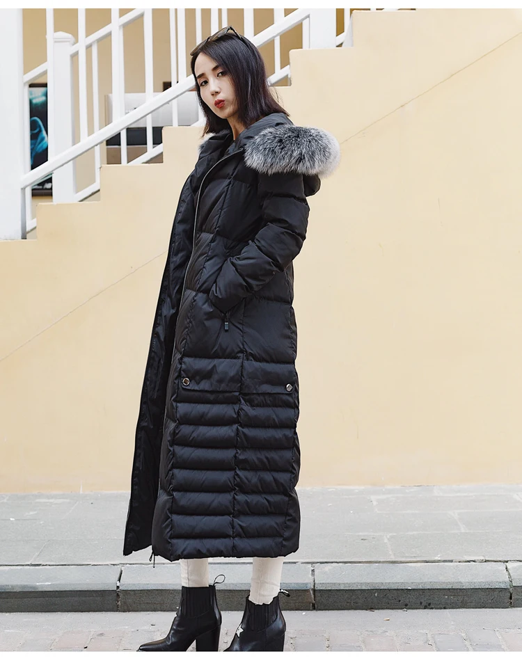 Зимняя куртка для женщин женский воротник из лисьего меха с капюшоном, белый утиный пух, пальто, парка, женская утепленная куртка X-long outaer YR163