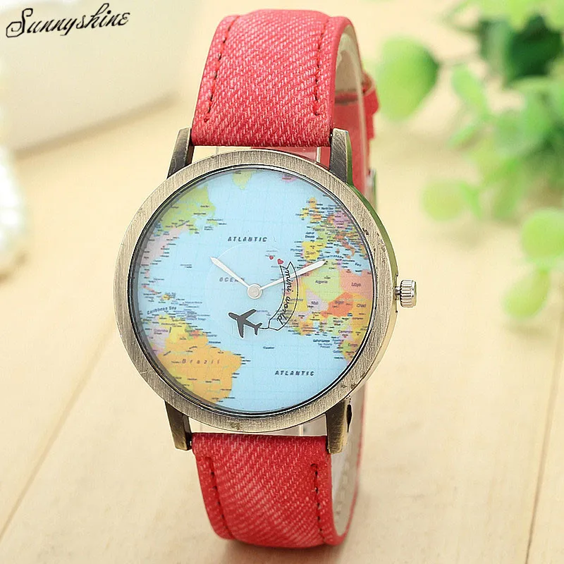 Relogio Feminino World Map font b watch b font clock font b women b font Checkers