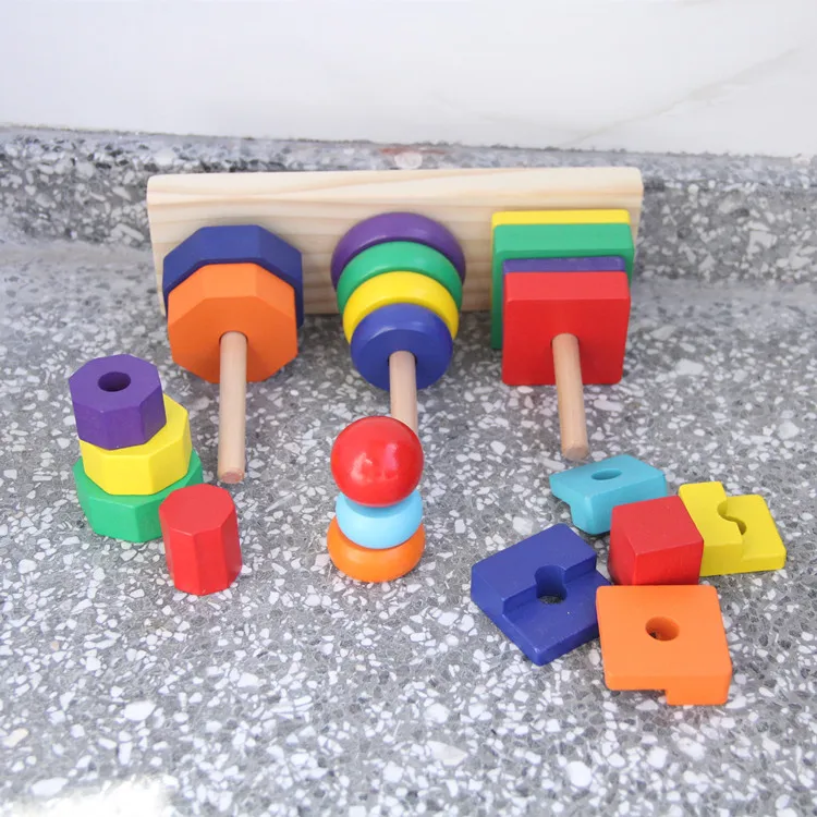 Новинка, детские игрушки, набор в форме трех колонн, радужная башня, деревянные игрушки, Геометрическая сборка, строительные блоки, развивающий подарок для ребенка