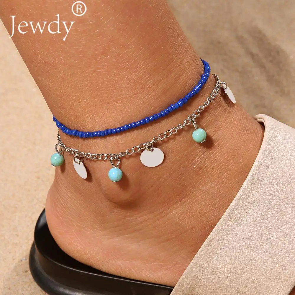 

Jewdy Gold Silver Color Retro Coin Anklets For Women Vintage Beach Ankle Sequins Bracelet Sandals Brides Shoes Barefoot Gifts
