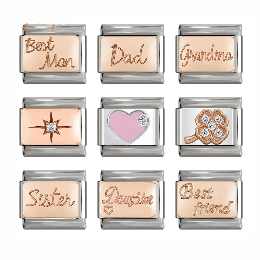 

Fyour 2019 New Original Daisy Rose Dad Mum Sister Heart Italian Charm Fit 9mm Bracelet Stainless Steel Jewelry Making DJ195