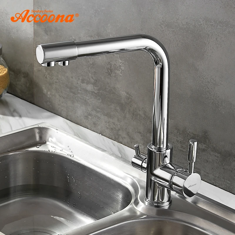  Accoona Kitchen Faucet Contemporary Dual Holder Dual Hole Clean Water Filter Dot Brass Purifier Fau - 32898526988