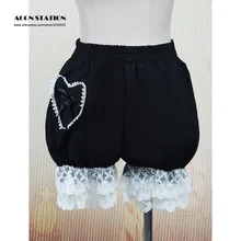 Новые милые черные хлопковые шортики в Стиле Лолита с карманом в форме сердца с кружевной отделкой и бантом