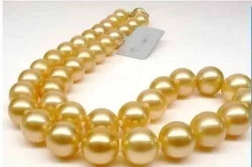 

FREE SHIPPING>>>@@ S@@@@@10mm Gold Natural South Sea shell Pearl Big Beads Necklace 18"AAA KL83