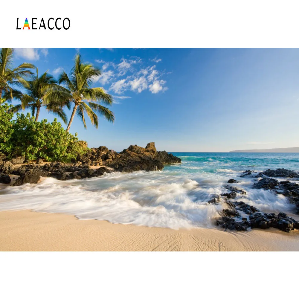 Laeacco голубое небо море волны пляж Пальма живописные фотографии фоны индивидуальные фотографические фоны для фотостудии