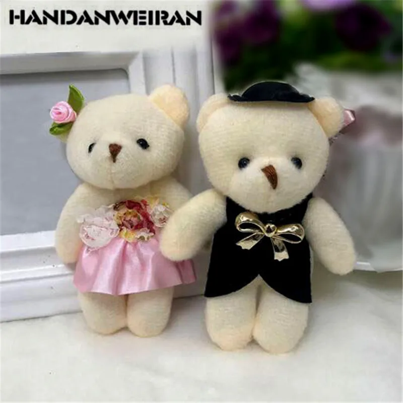 

2PCS Hot NEW Lover Plush Bear Toys Small Pendant Wholesale Couple Wedding Bouquet Bears Soft Stuffed Toy For Kids Gifts 11CM