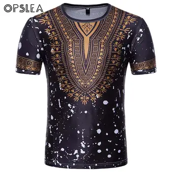 

Opslea Dashiki African Men Classic Print T Shirt Round Neck Short Sleeve Male Top 2019 Summer New Casual Tribal Pattern Clothes