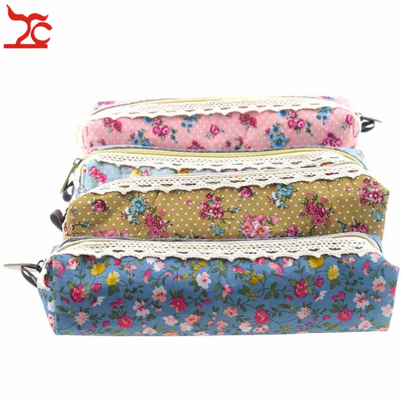 

Cute Flower Floral Lace Pencil Pen Case PU Leather Lipstick Cosmetic Makeup Bag Jewelry Bracelet Organizer Travel Zipper Pouch