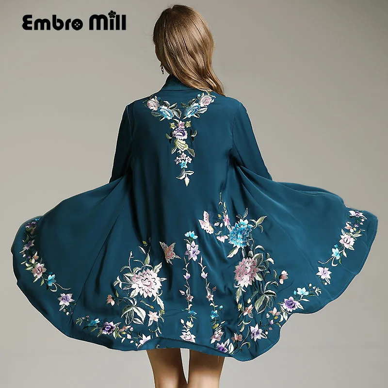 

Vintage autumn royal embroidery windbreaker women runway elegant loose lady plus size open stitch trench coat female M-XXXL