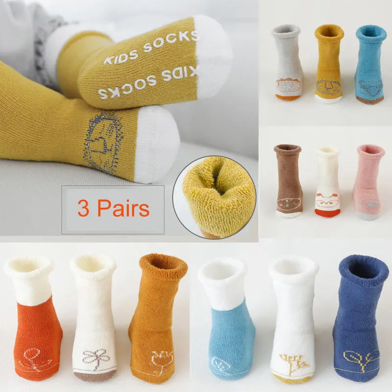 

3PCS Winter Unisex Baby Kids Wool Knee High Fluffy Warm Thick Non-slip Floor Cartoon Socks