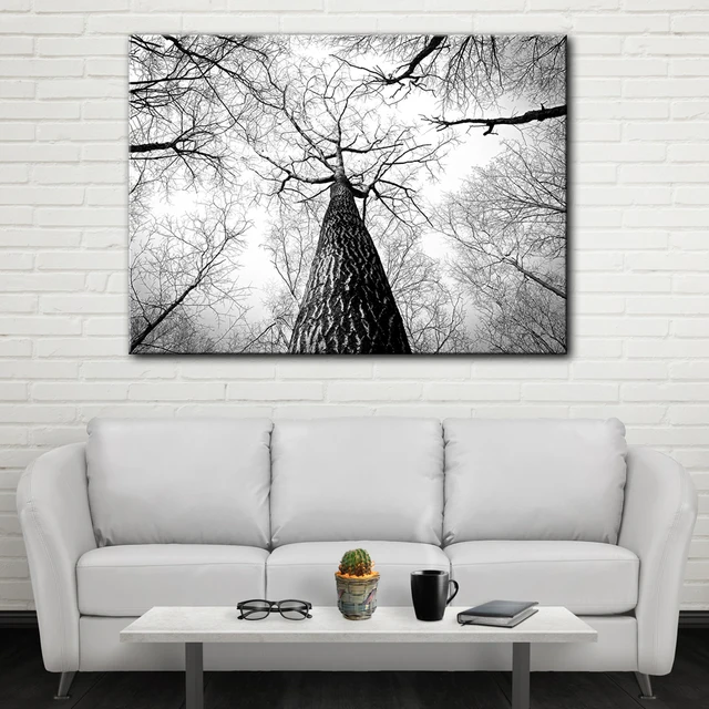 Black and white trees forest wall picture artwork canvas painting art