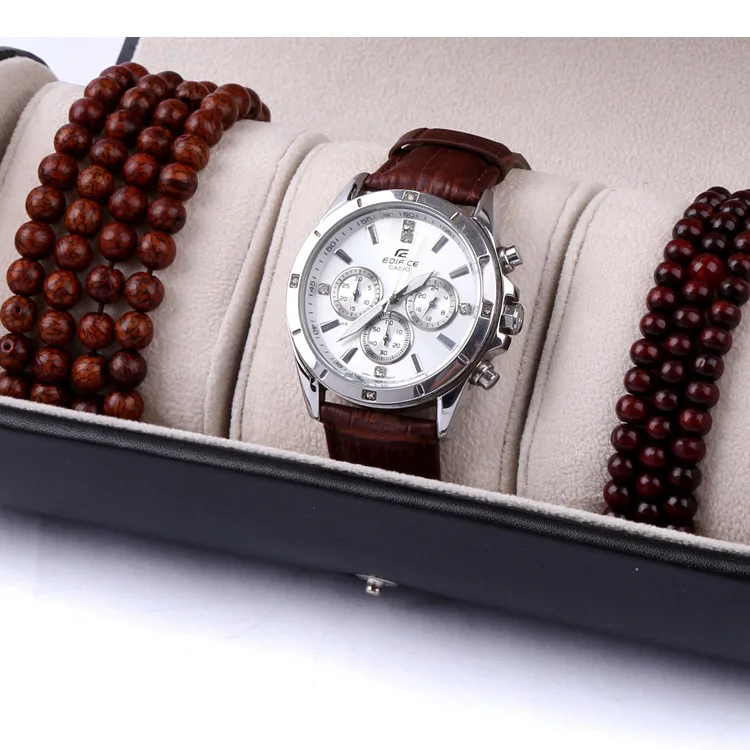 Luxury Black PU leather Roll Travel Watch Display and Storage Case Box For Wrist Watch Carrying Organizer 3 Grids with Pillows Jewelry Packaging