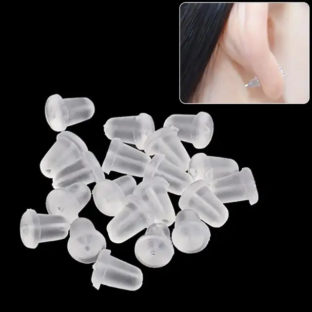 100pcs/lot Clear Soft Silicone Rubber Earring Backs Safety Bullet